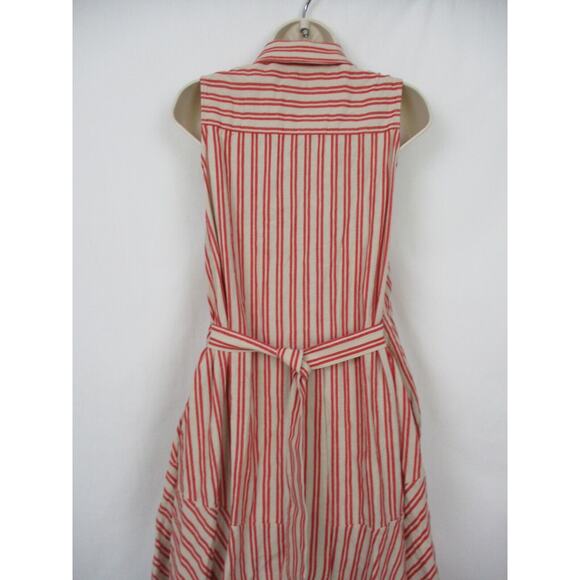 Palmer Harding Shirt Dress Womens 8 Linen Blend Striped A-Line Belted Red Beige - Picture 3 of 16